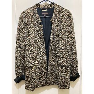 Dana Buchman Womens Blazer Jacket 16‎ Leopard Print Open Front Lined Zip Pockets